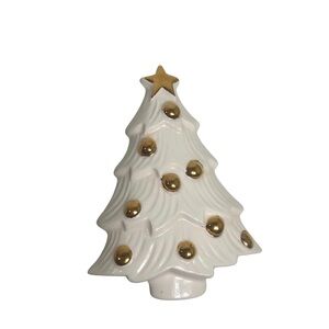Christmas Tree with Gold Star & Balls Porcelain Trinket Box Jewelry Dish